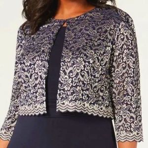 Jessica Howard Cardigan, Size 10 Petites, Navy Blue and Metallic